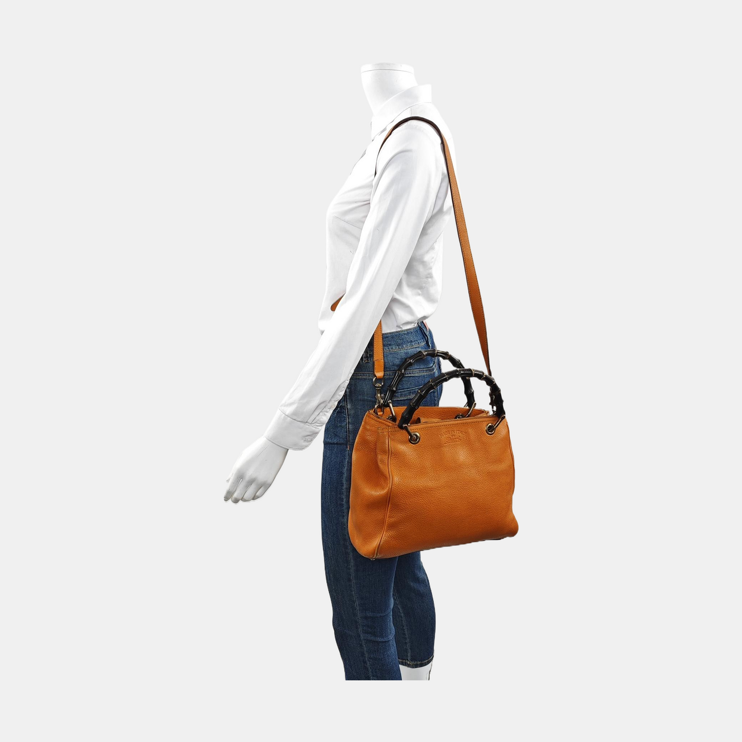 GUCCI Bamboo 1947 Ginger Yellow Calfskin Bamboo Handle Single Shoulder Bag Handbag Golden hardware Removable shoulder strap-(SKU)-956063224