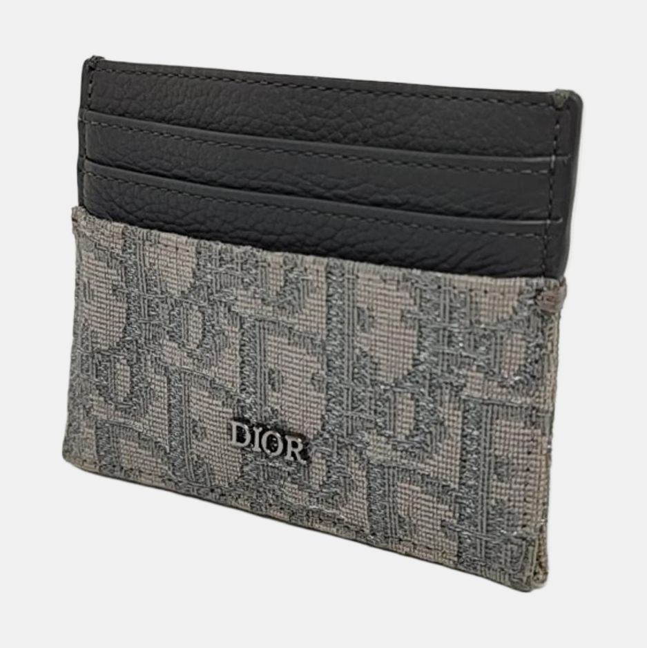 DIOR Grey Canvas Monogrammed Jacquard Card Case Ruthenium color hardware Complete Accessories-(SKU)-956051900