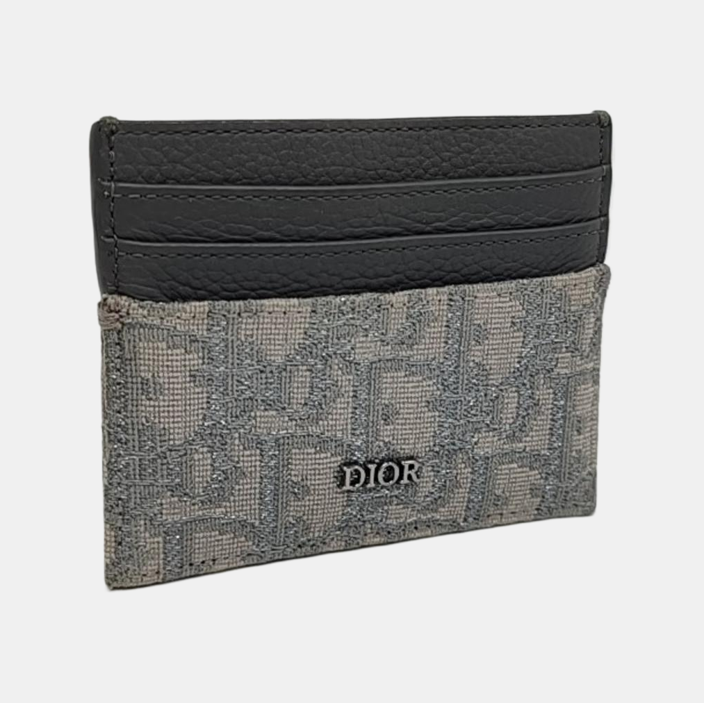 DIOR Grey Canvas Monogrammed Jacquard Card Case Ruthenium color hardware Complete Accessories-(SKU)-956051900