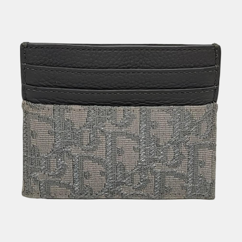 DIOR Grey Canvas Monogrammed Jacquard Card Case Ruthenium color hardware Complete Accessories-(SKU)-956051900