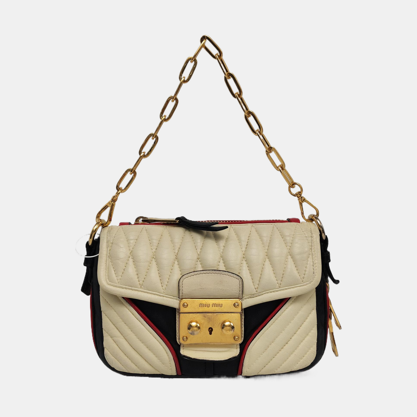 Miu Miu White Lamb Leather Quilted Shoulder Bag Tote Bag Golden hardware Removable shoulder strap-(SKU)-956072248