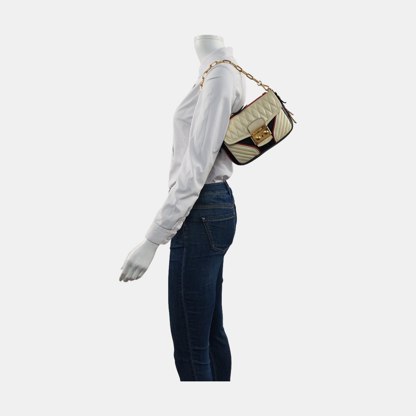 Miu Miu White Lamb Leather Quilted Shoulder Bag Tote Bag Golden hardware Removable shoulder strap-(SKU)-956072248