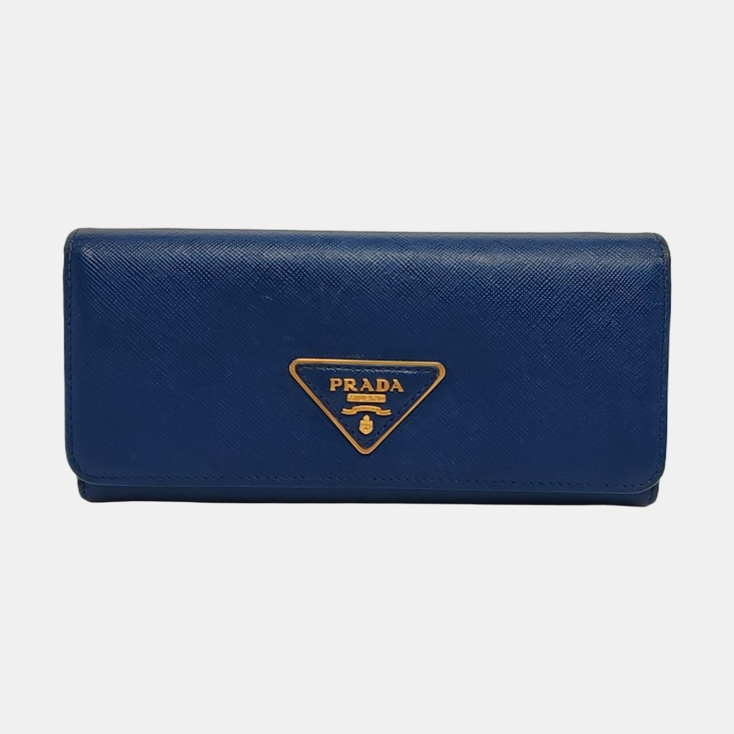 PRADA Blue Calfskin Logo Wallet Golden hardware-(SKU)-956067557