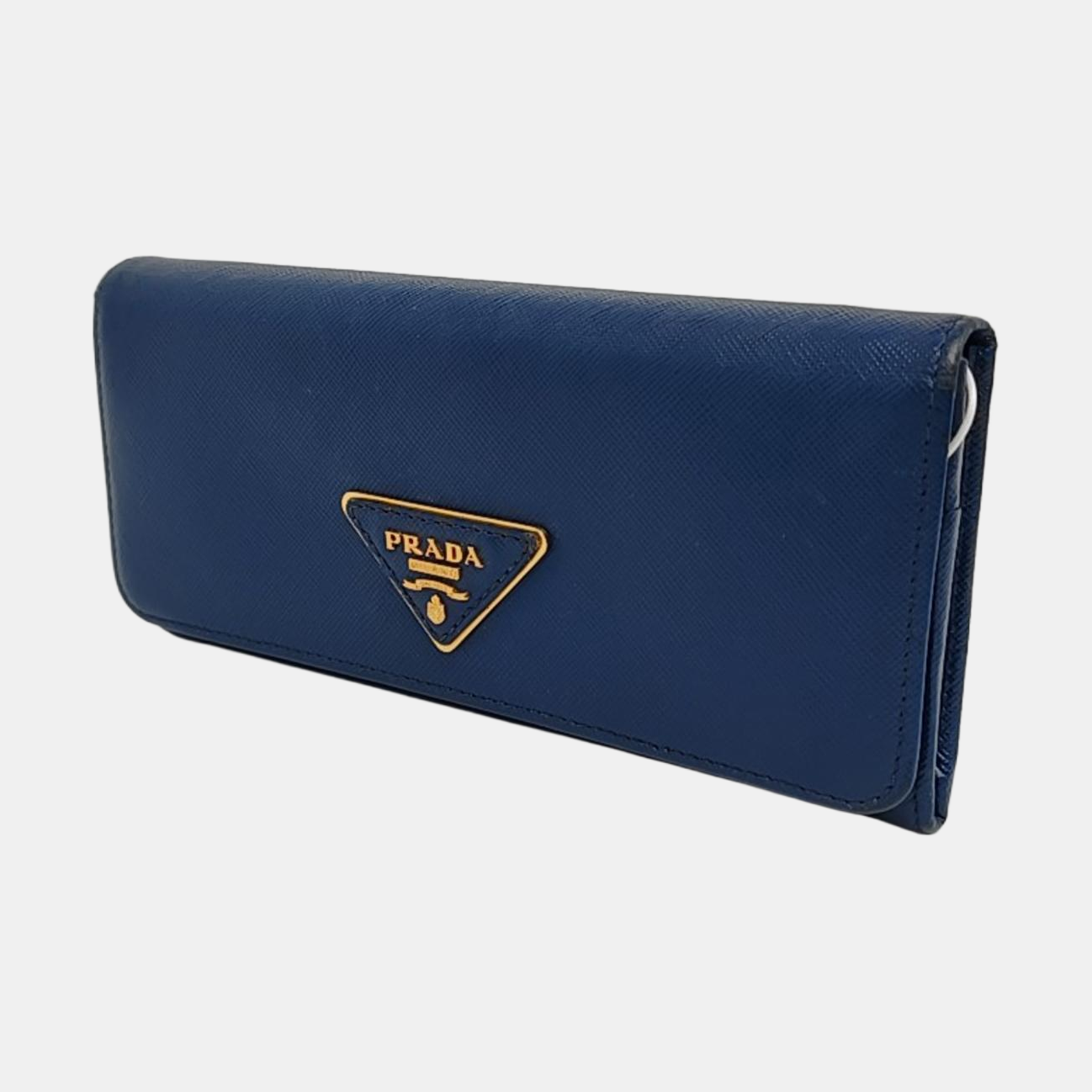 PRADA Blue Calfskin Logo Wallet Golden hardware-(SKU)-956067557