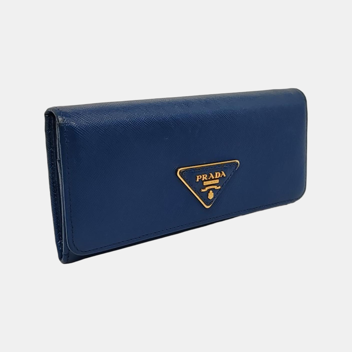 PRADA Blue Calfskin Logo Wallet Golden hardware-(SKU)-956067557
