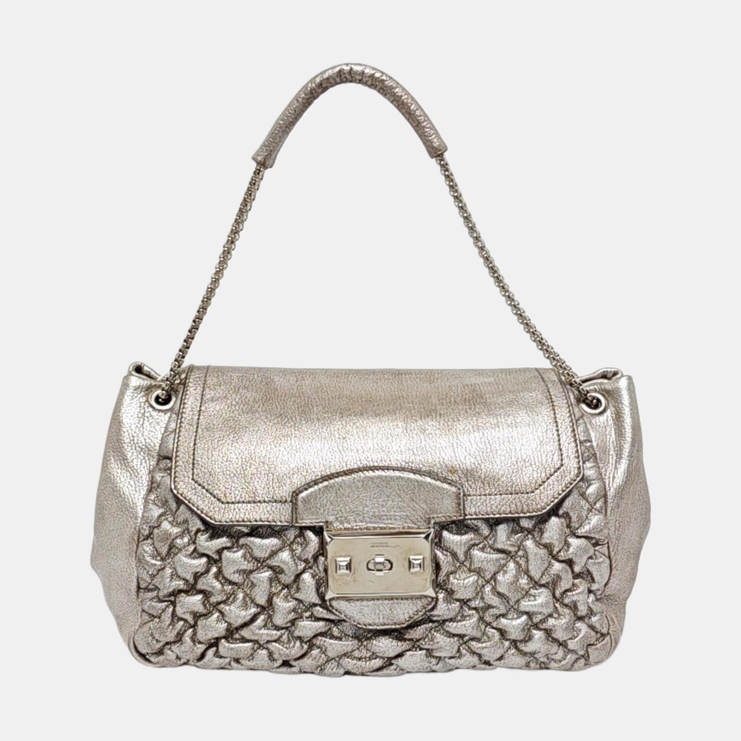 Alexander McQUEEN Silver Leather Quilted Single Shoulder Bag Tote Bag Silver Hardware-(SKU)-14444557