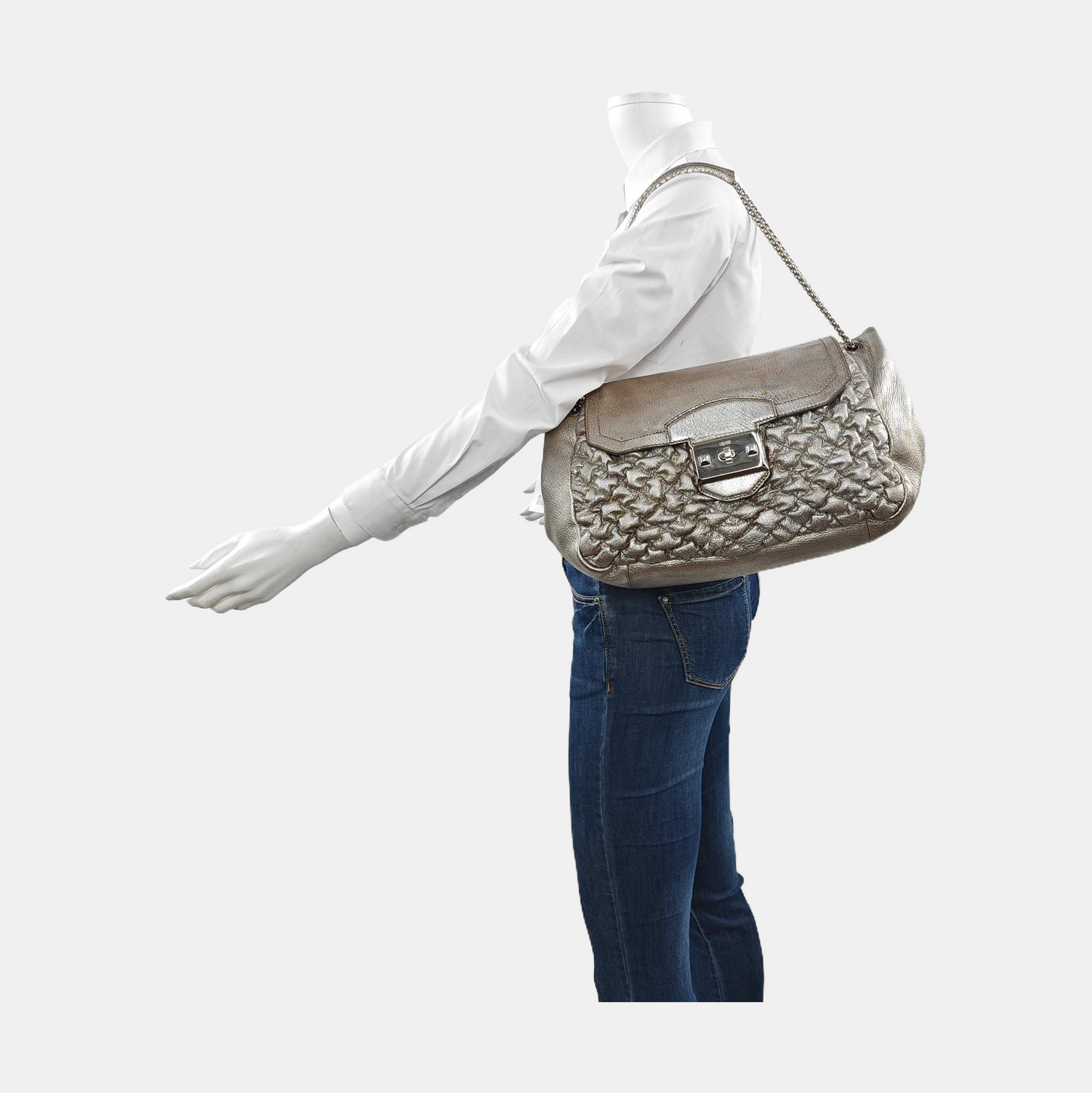 Alexander McQUEEN Silver Leather Quilted Single Shoulder Bag Tote Bag Silver Hardware-(SKU)-14444557