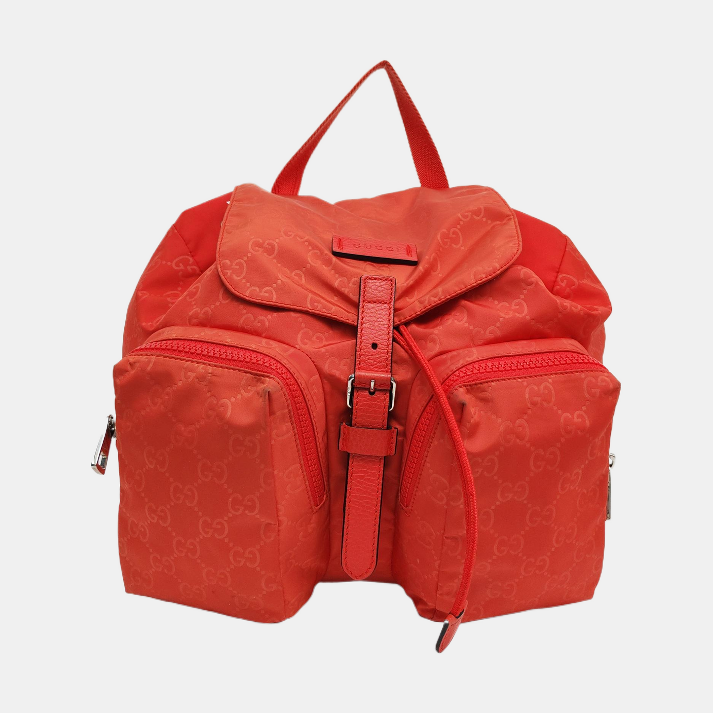 GUCCI Red Nylon Monogram Backpack Silver Hardware-(SKU)-956256558