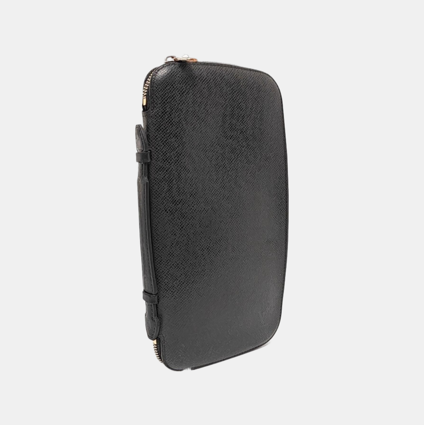 LOUIS VUITTON ATOLL Black Leather Clutch Handbag Silver Hardware-(SKU)-955895413