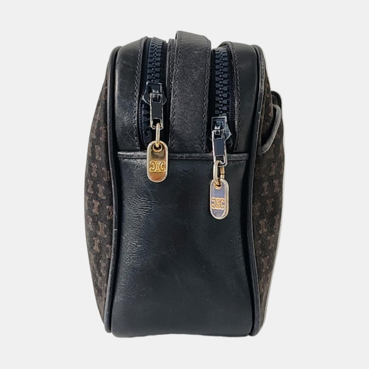 CELINE Camera Bag Black Velvet Leather Triumph Arch Crossbody Single Shoulder Bag Golden hardware-(SKU)-956103145