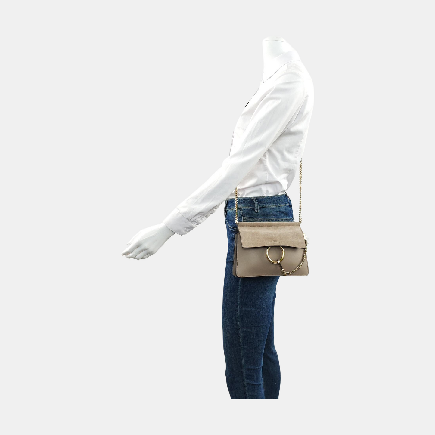 Chloé Faye mini Grey Leather Single Shoulder Bag Golden Silver Hardware-(SKU)-956268840