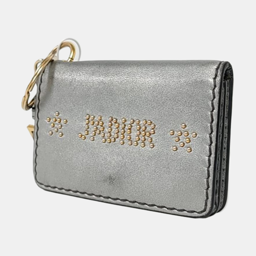 DIOR J'Adior Gray Cowhide Studs Card Case Golden hardware-(SKU)-956355272