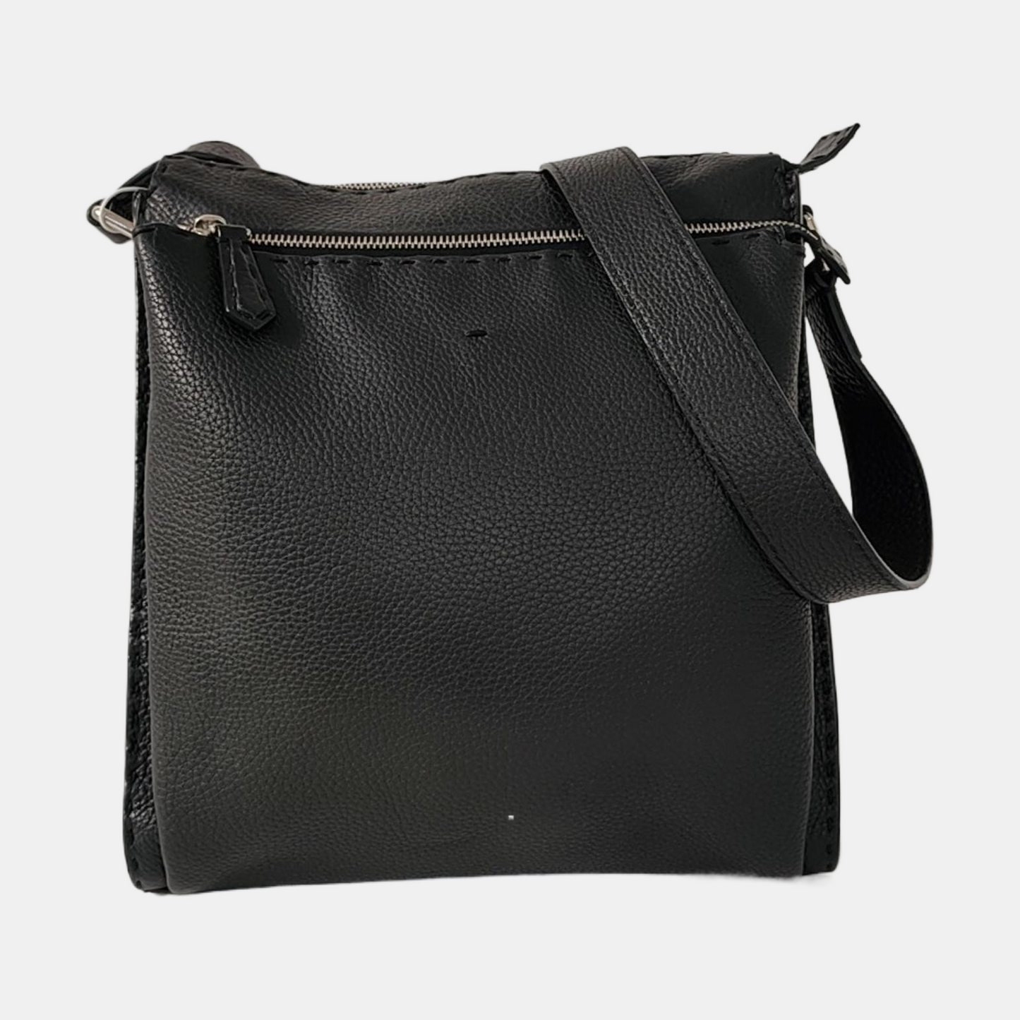FENDI Black Cowhide Single Shoulder Bag Crossbody Bag Silver Hardware-(SKU)-940042749