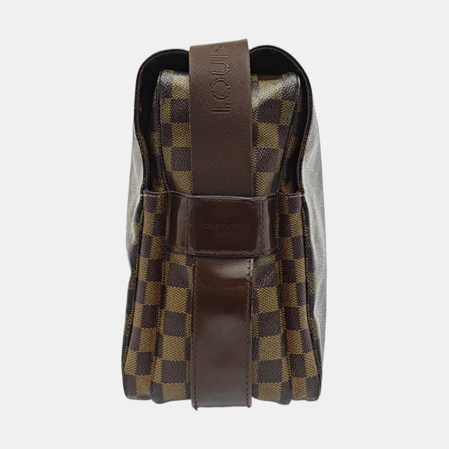 LOUIS VUITTON NAVIGLIO Brown Coated Canvas Checkered Single Shoulder Bag Crossbody Gold Brown Hardware-(SKU)-956274332