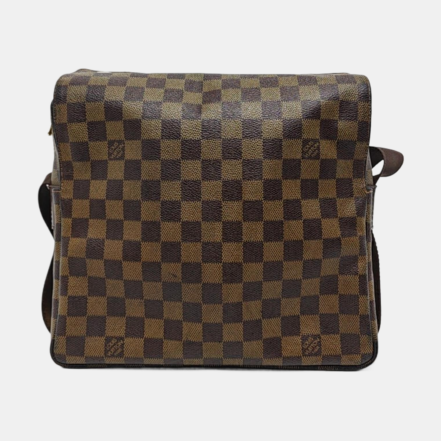 LOUIS VUITTON NAVIGLIO Brown Coated Canvas Checkered Single Shoulder Bag Crossbody Gold Brown Hardware-(SKU)-956274332