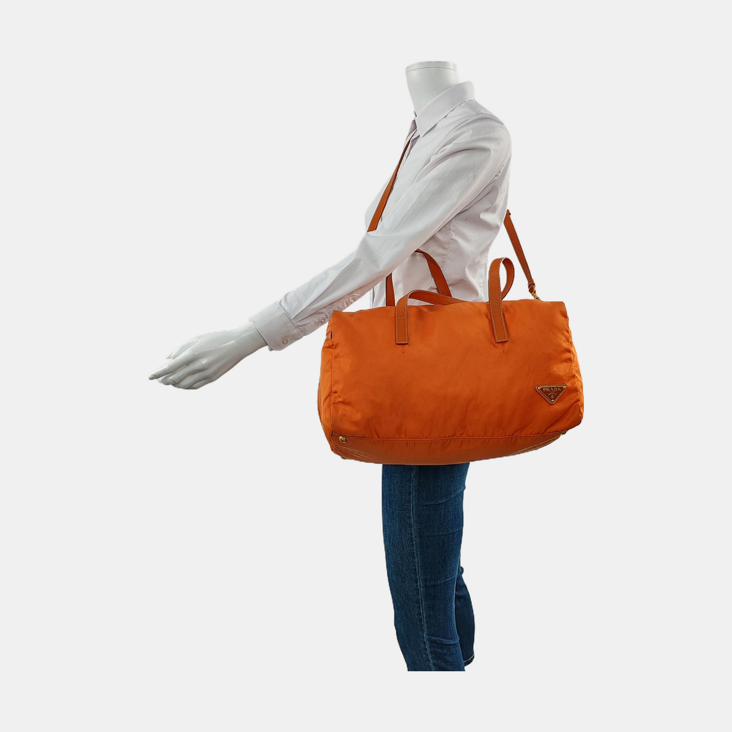 PRADA Tote bag Orange Nylon Logo Crossbody Bag Handbag Single Shoulder Bag Golden hardware Removable shoulder strap-(SKU)-955823365