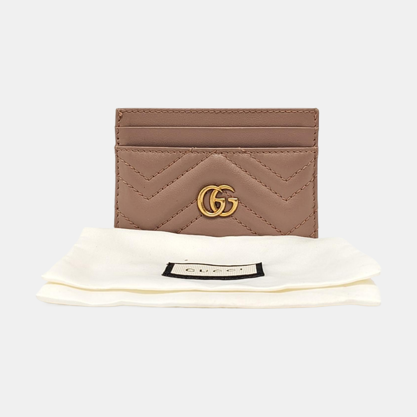 GUCCI GG Marmont Nude Pink Leather Quilted wavy pattern Card Case Golden hardware-(SKU)-956155402