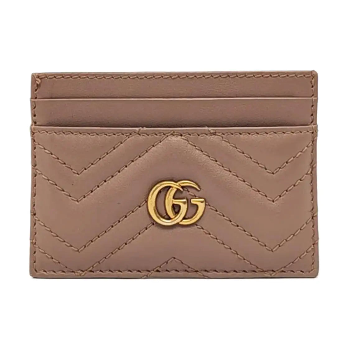 GUCCI GG Marmont Nude Pink Leather Quilted wavy pattern Card Case Golden hardware-(SKU)-956155402
