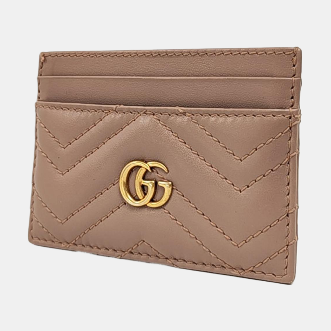 GUCCI GG Marmont Nude Pink Leather Quilted wavy pattern Card Case Golden hardware-(SKU)-956155402
