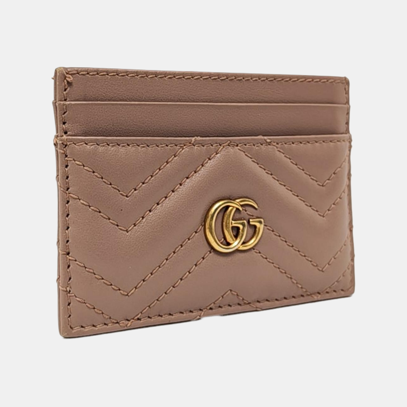 GUCCI GG Marmont Nude Pink Leather Quilted wavy pattern Card Case Golden hardware-(SKU)-956155402
