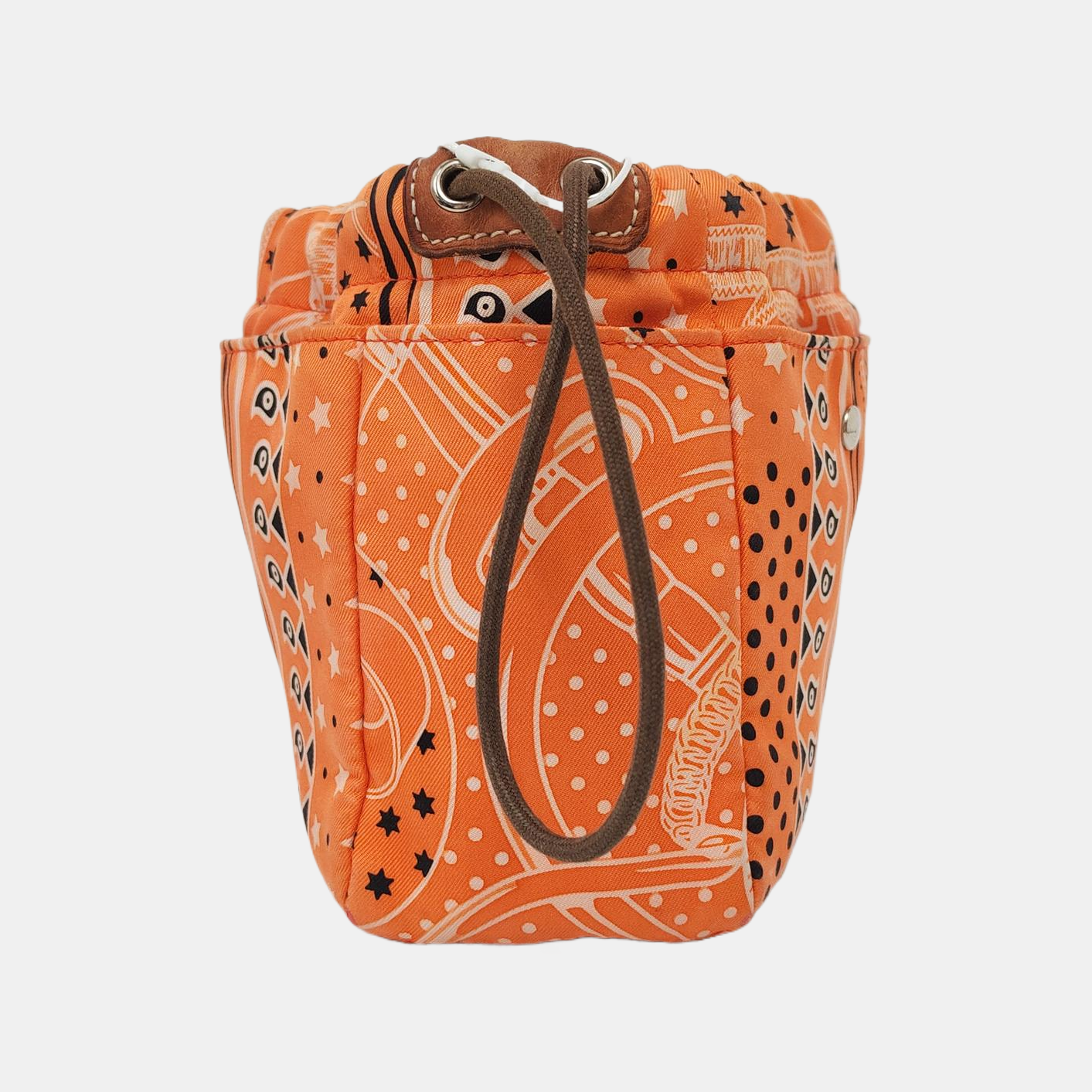 HERMÈS Fourbi 20 Orange Satin Printed Clutch Silver Hardware Tstamp-(SKU)-955960745
