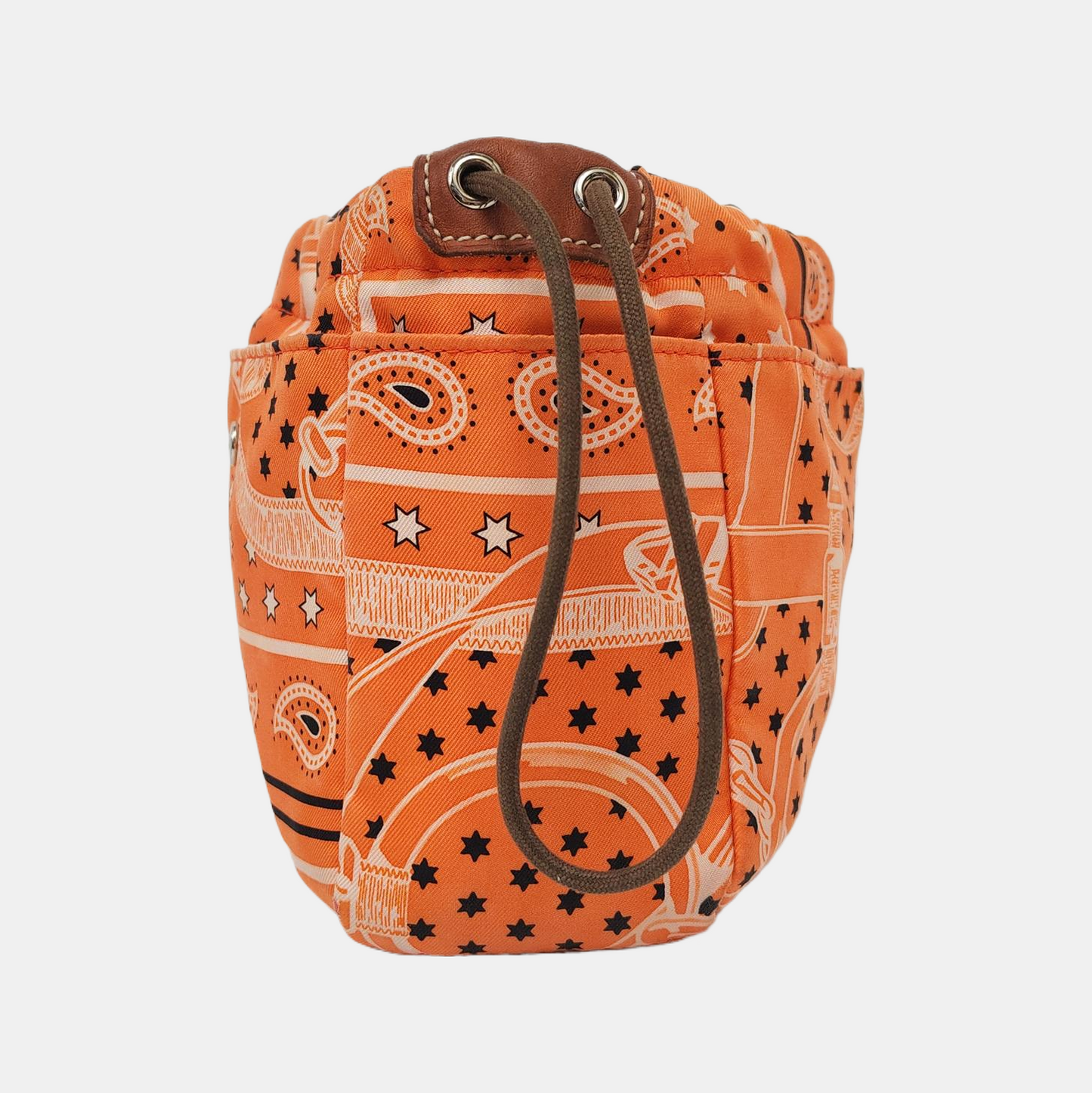 HERMÈS Fourbi 20 Orange Satin Printed Clutch Silver Hardware Tstamp-(SKU)-955960745
