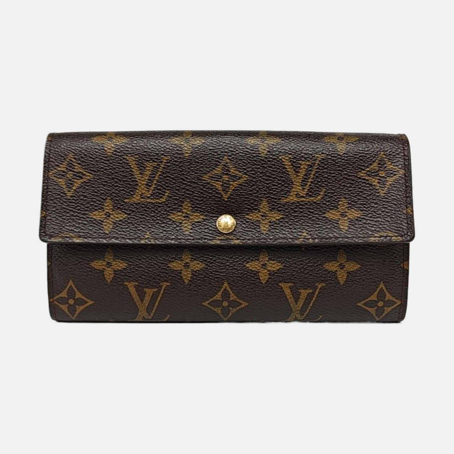 LOUIS VUITTON PORTE MONNAIE Brown coated canvas vintage wallet Golden hardware-(SKU)-956342915