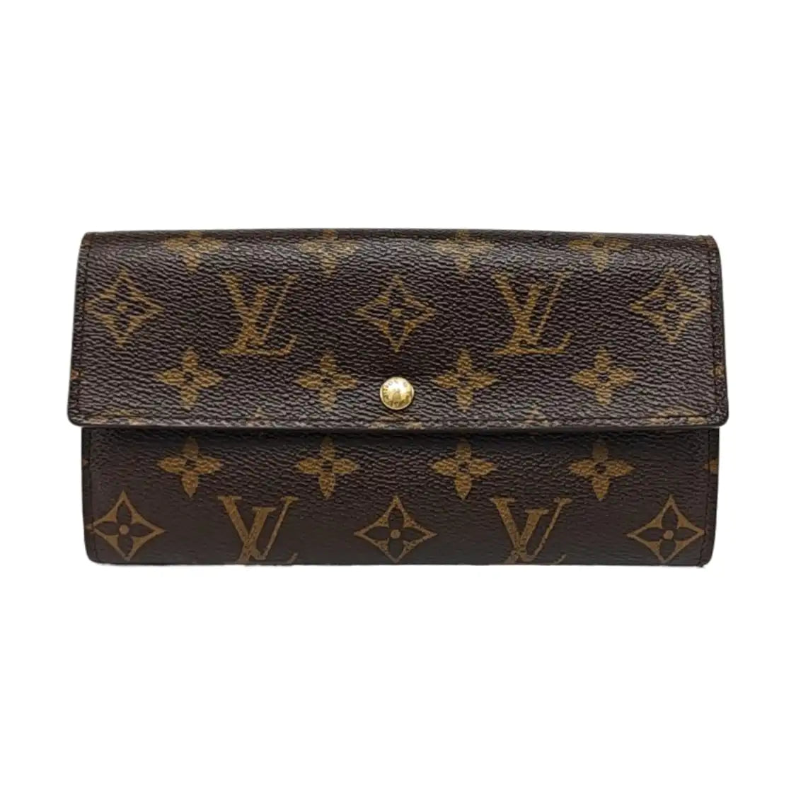LOUIS VUITTON PORTE MONNAIE Brown coated canvas vintage wallet Golden hardware-(SKU)-956342915