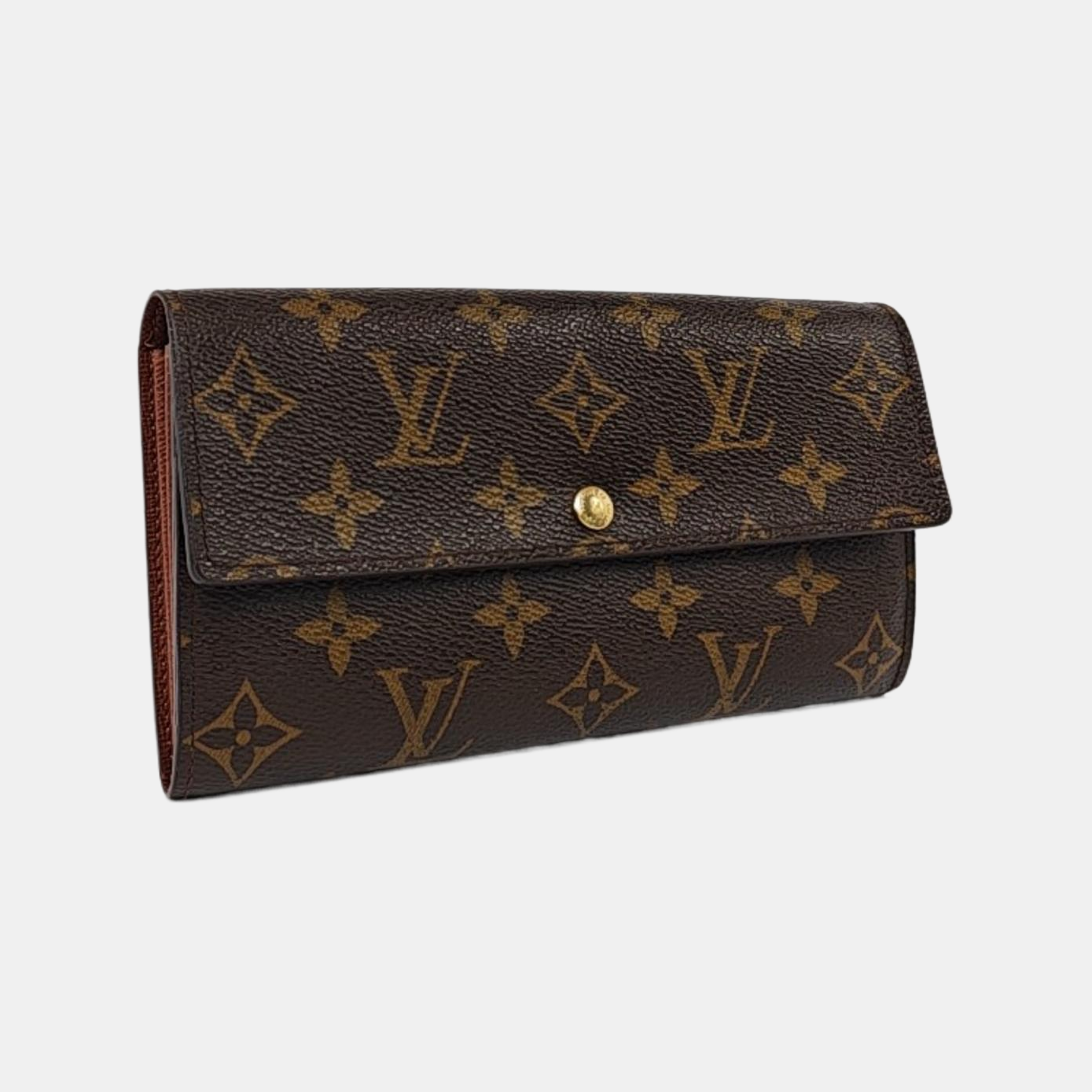 LOUIS VUITTON PORTE MONNAIE Brown coated canvas vintage wallet Golden hardware-(SKU)-956342915