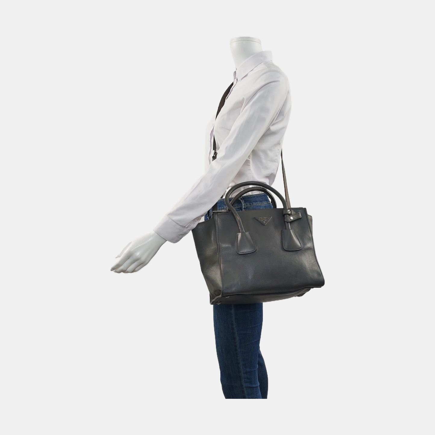 PRADA Tote bag Elephant Gray Cowhide Logo Crossbody Bag Shoulder Bag Single Shoulder Bag Silver Hardware Removable shoulder strap-(SKU)-956018921