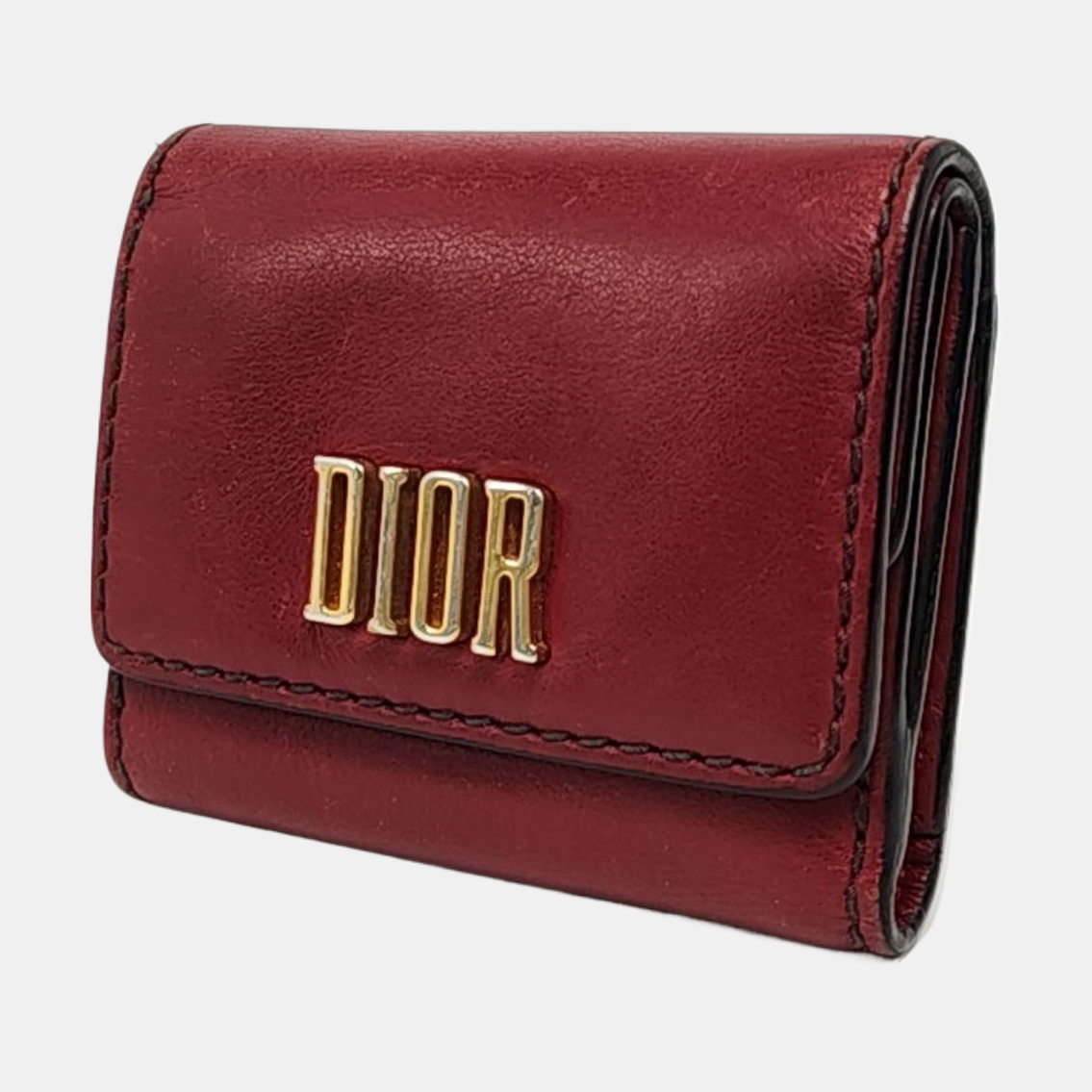 DIOR Burgundy Calfskin Leather Wallet Golden hardware-(SKU)-956370493