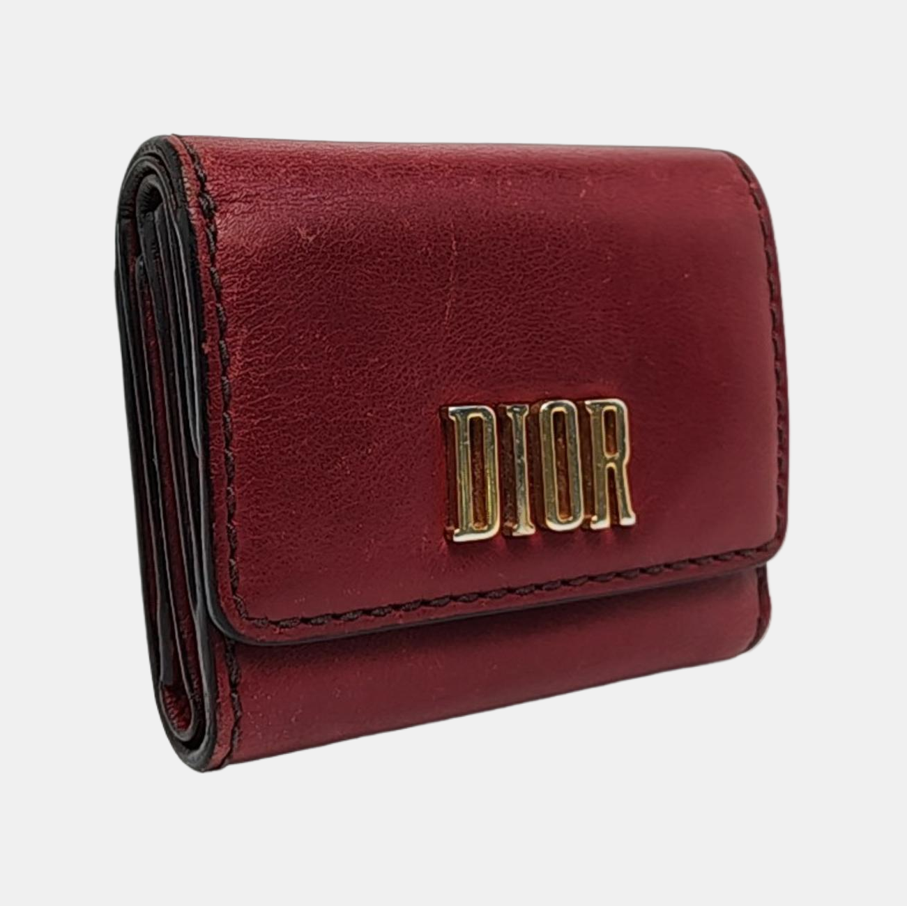 DIOR Burgundy Calfskin Leather Wallet Golden hardware-(SKU)-956370493