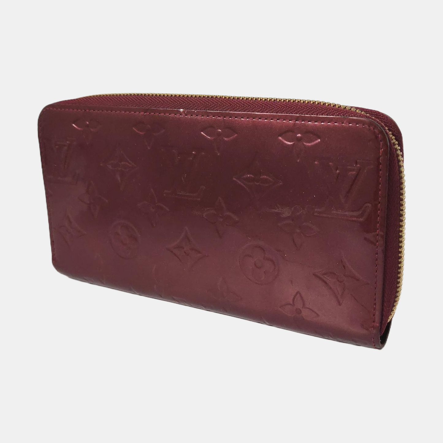 LOUIS VUITTON Burgundy Cowhide Monogram Embossed Wallet Golden hardware-(SKU)-956443743