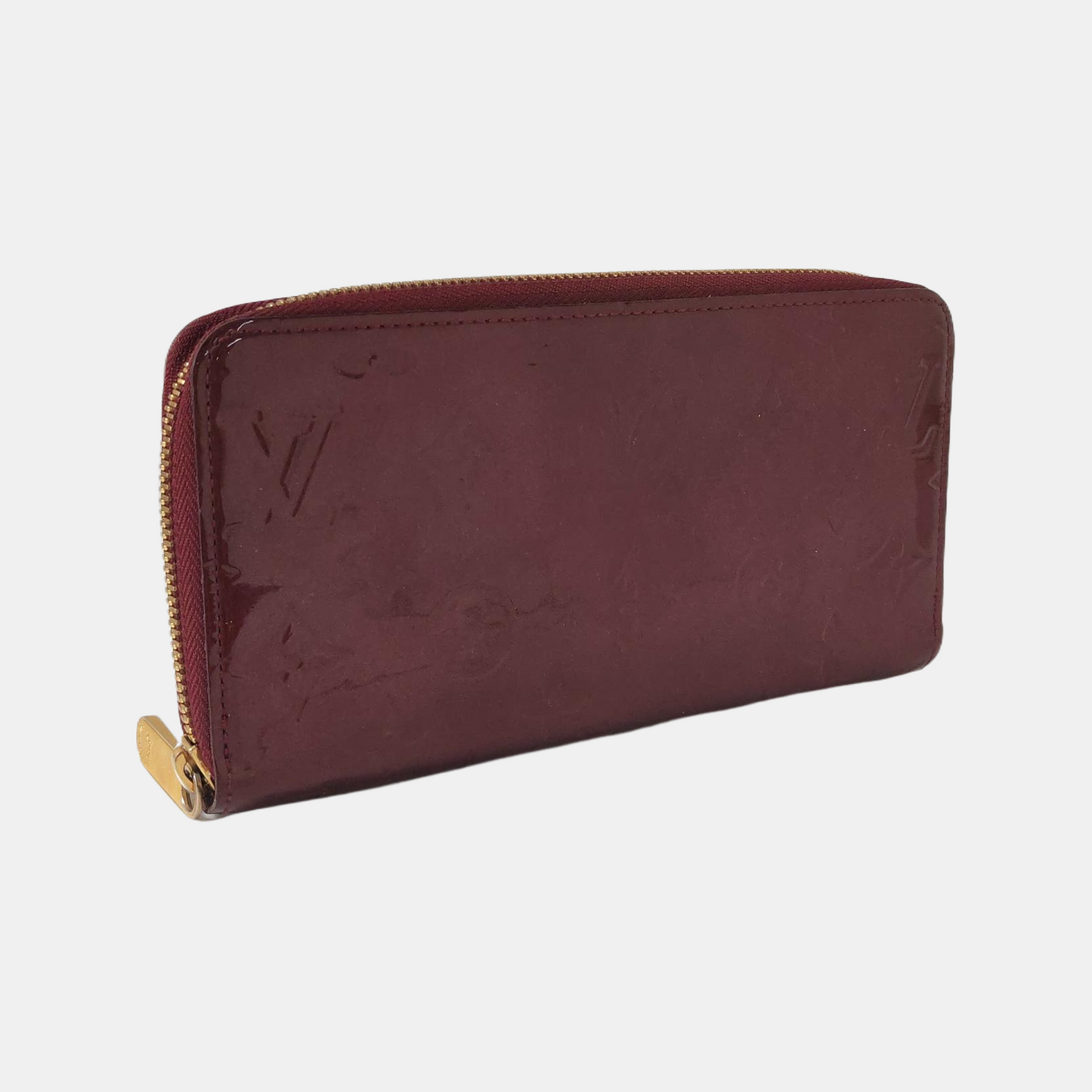 LOUIS VUITTON Burgundy Cowhide Monogram Embossed Wallet Golden hardware-(SKU)-956443743