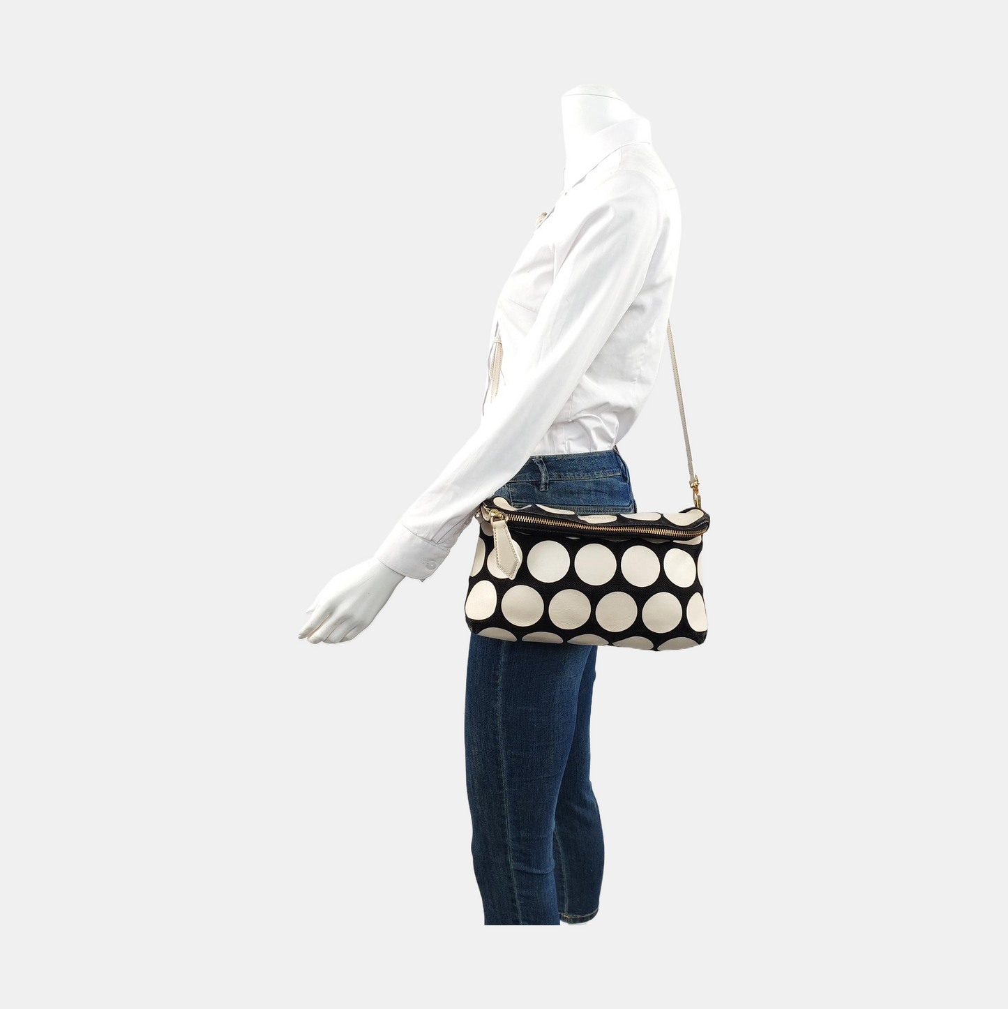 BURBERRY White Canvas Embroidered Single Shoulder Bag Crossbody Bag Handbag Golden hardware Removable shoulder strap-(SKU)-956284487