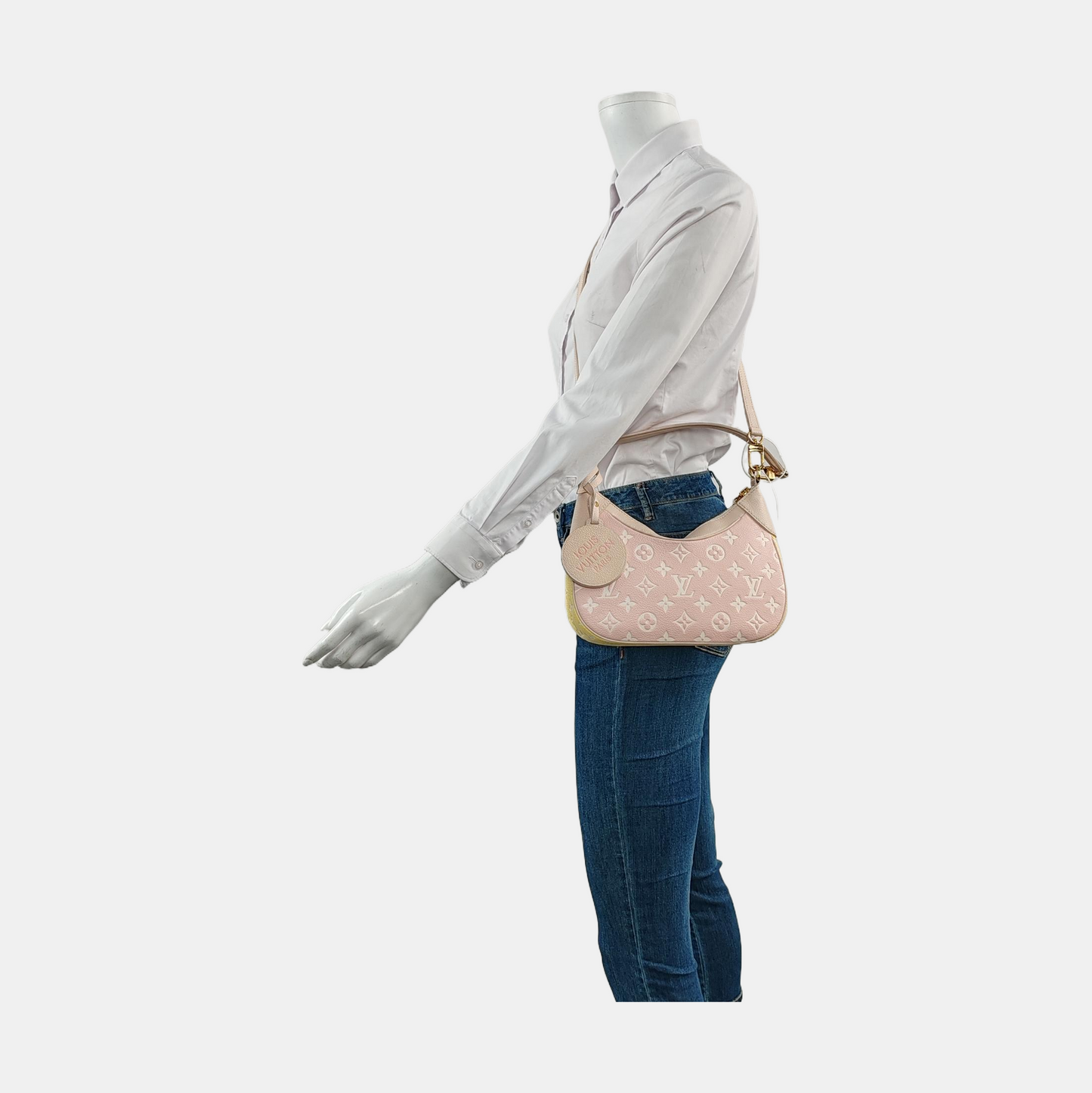 LOUIS VUITTON BAGATELLE Pink Calfskin Embossed Single Shoulder Bag Tote Bag Crossbody Bag Gold Hardware 2 Removable Straps-(SKU)-947832107