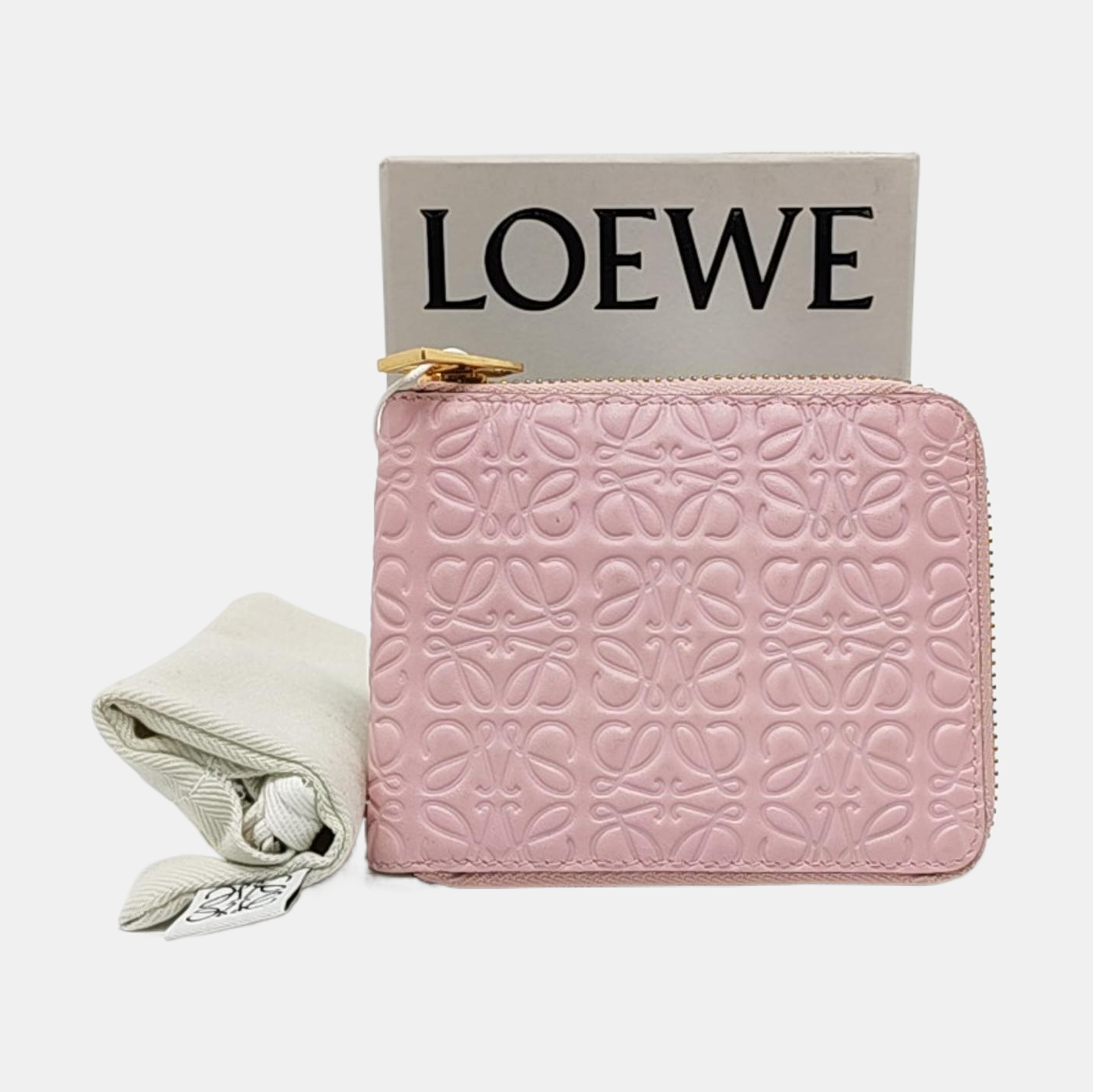 LOEWE Pink Cowhide Embossed Vintage Wallet Golden hardware-(SKU)-956396873