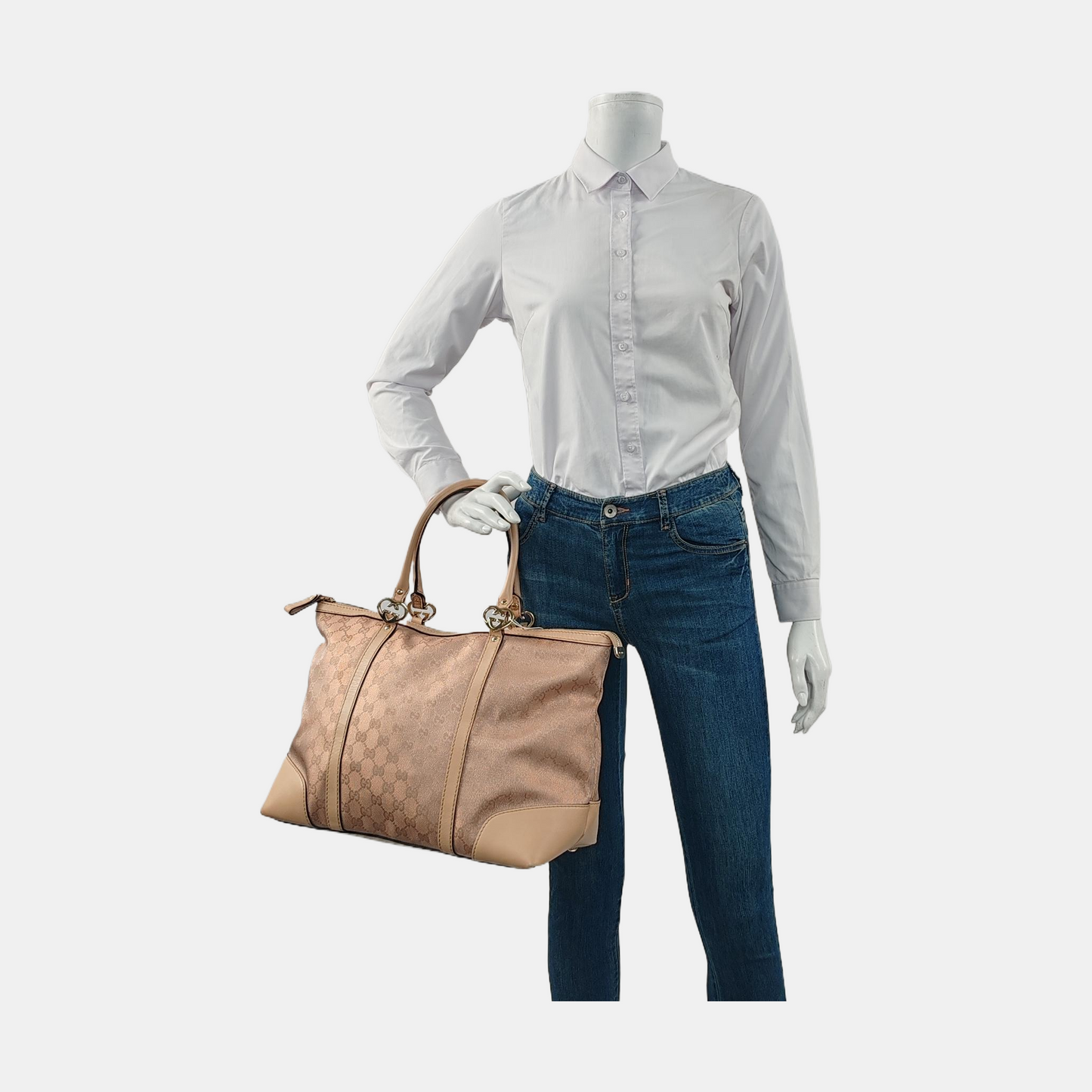 GUCCI Tote bag Large size Pink Canvas Monogrammed Tote Bag Single Shoulder Bag Golden hardware-(SKU)-956342457