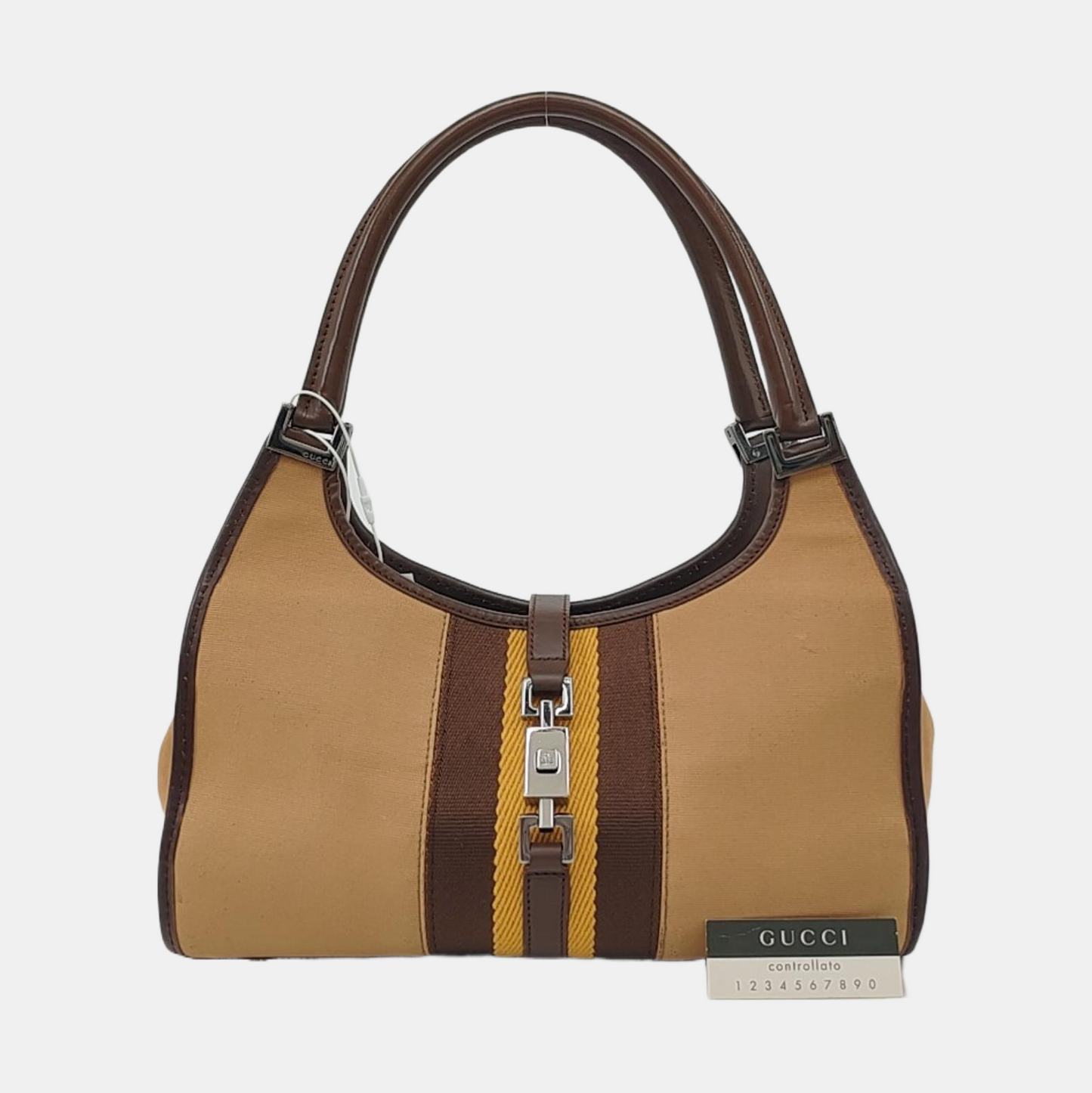 GUCCI Bardot Brown Canvas Handbag Silver Hardware-(SKU)-956549892
