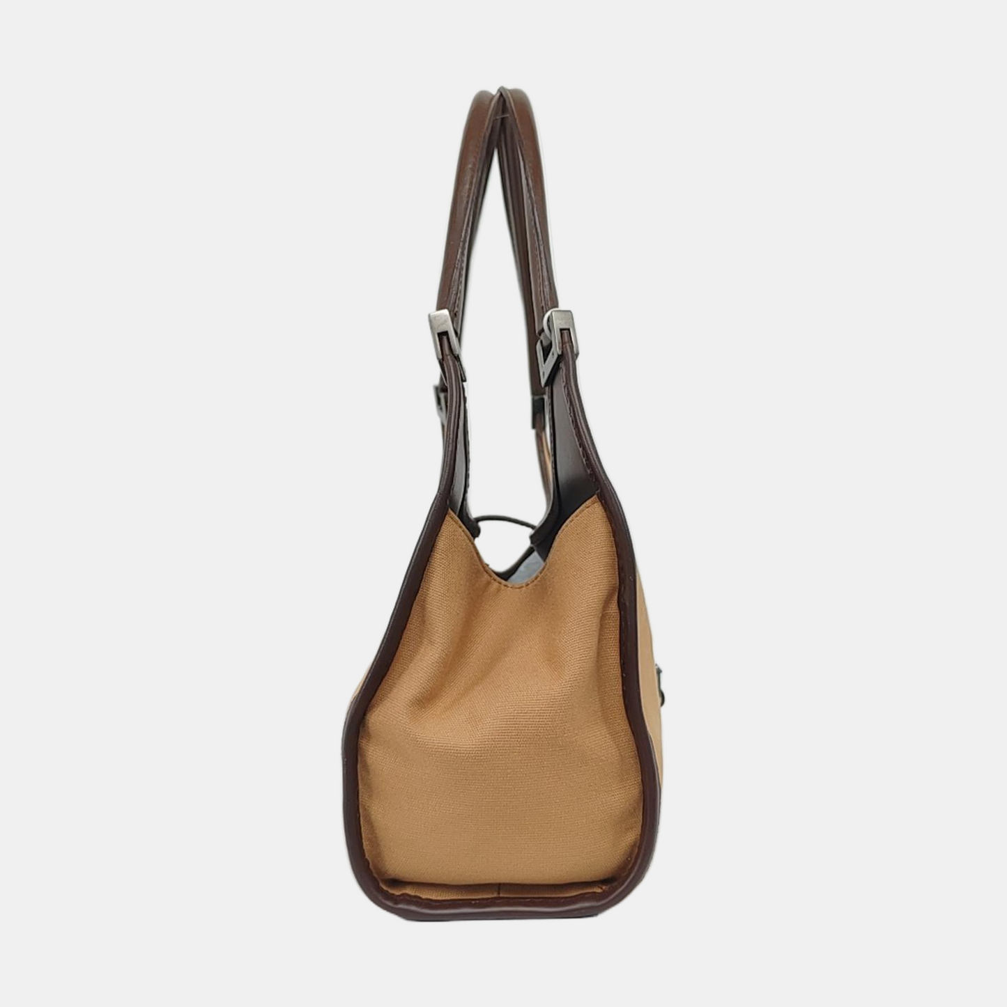 GUCCI Bardot Brown Canvas Handbag Silver Hardware-(SKU)-956549892