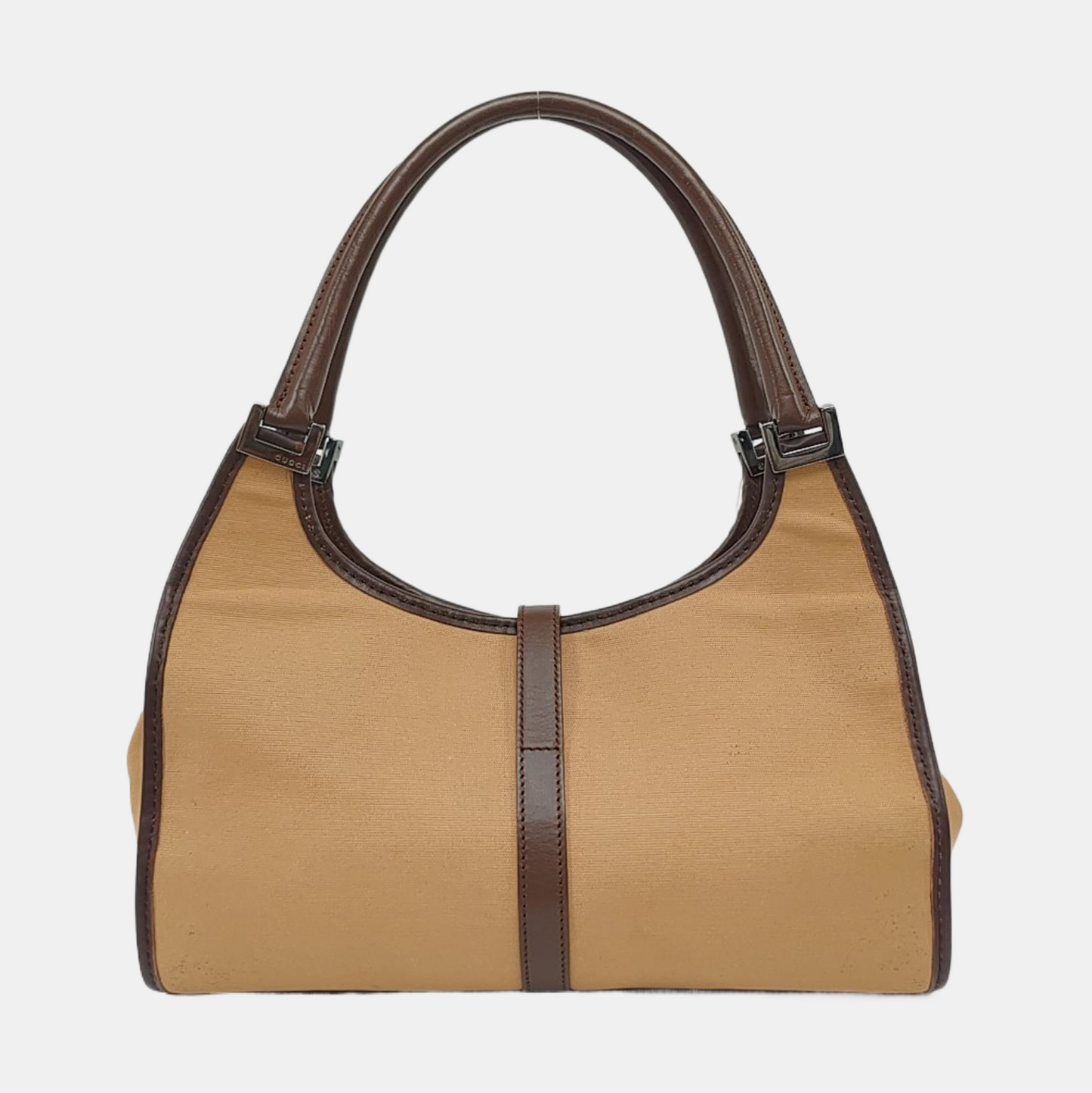 GUCCI Bardot Brown Canvas Handbag Silver Hardware-(SKU)-956549892