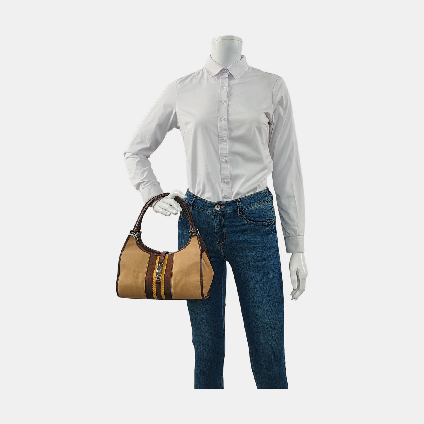 GUCCI Bardot Brown Canvas Handbag Silver Hardware-(SKU)-956549892