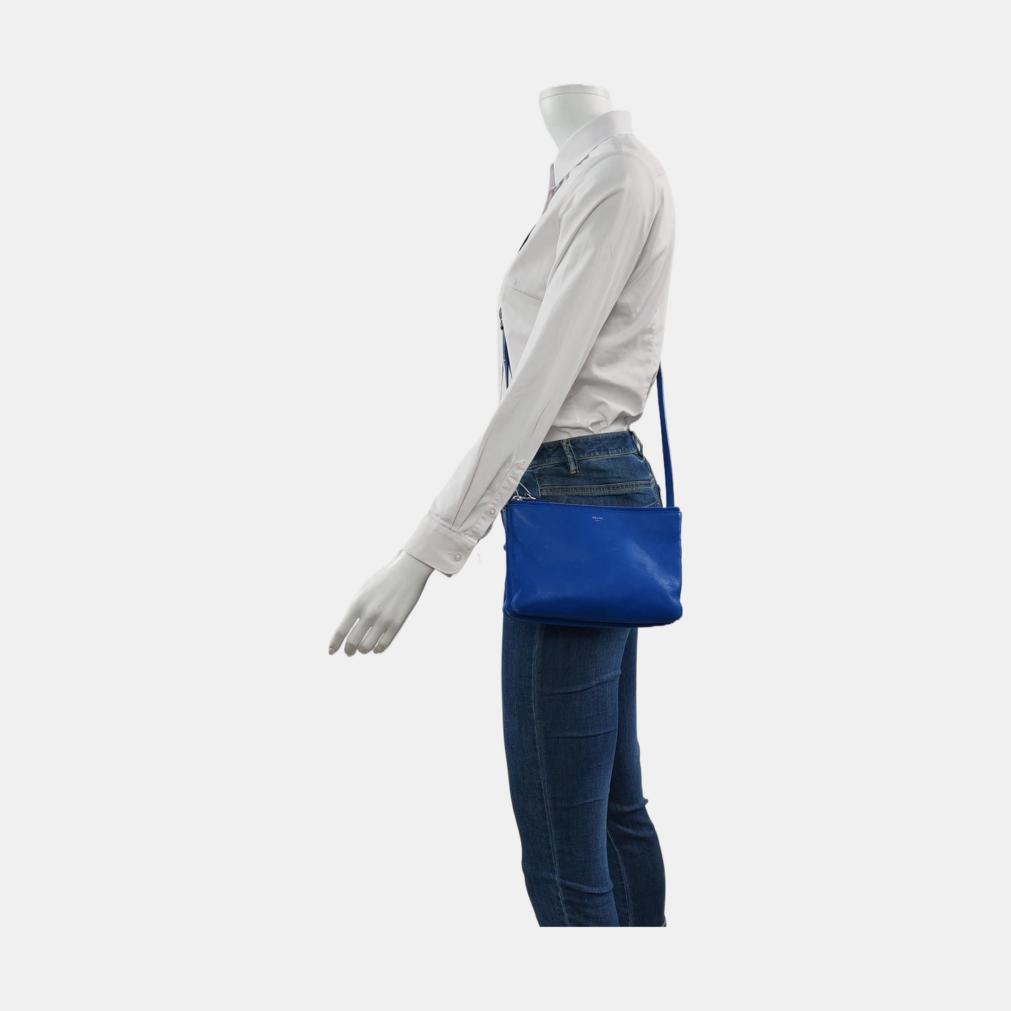 CELINE TRIO Small size Blue Lamb Leather Single Shoulder Bag Crossbody Bag Silver Hardware-(SKU)-956504189