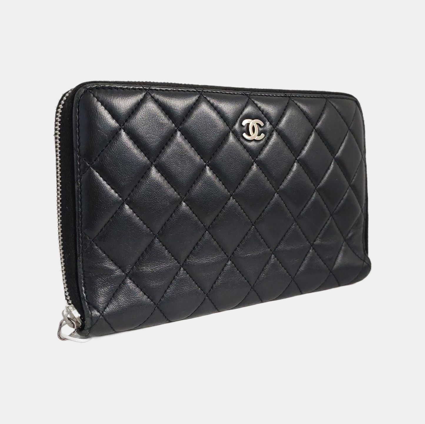 CHANEL Black sheepskin diamond quilted handbag Silver Hardware 15nan-(SKU)-949359055