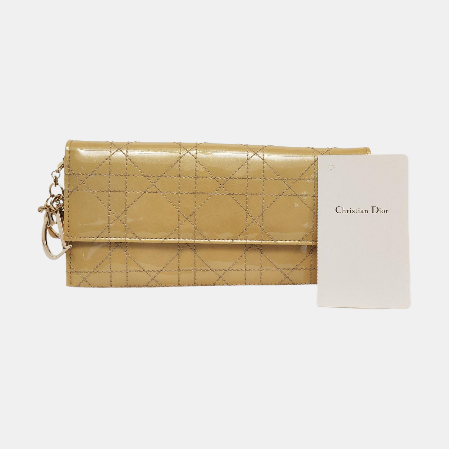 DIOR Lady Dior Light Yellow Lacquered Leather Wicker Pattern Stitched Wallet Golden hardware-(SKU)-956498734