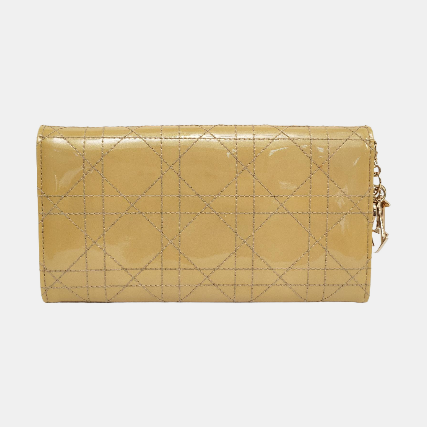 DIOR Lady Dior Light Yellow Lacquered Leather Wicker Pattern Stitched Wallet Golden hardware-(SKU)-956498734