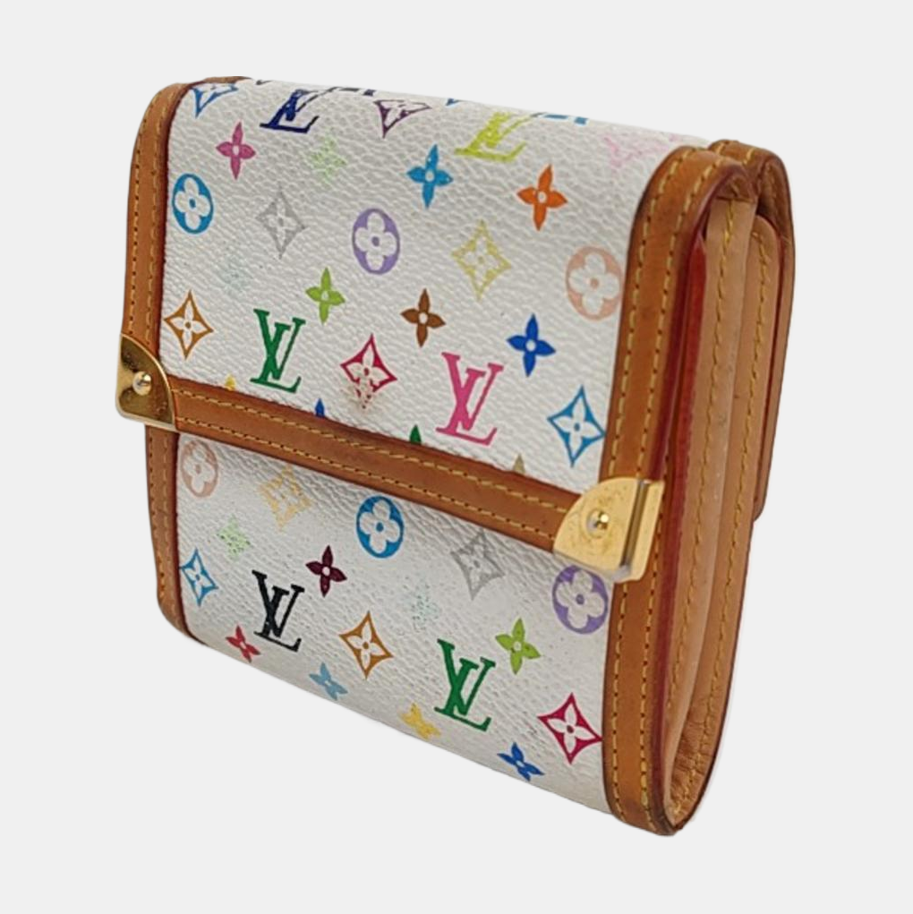 LOUIS VUITTON INTERNATIONAL White Tricolor Coated Canvas Monogrammed Wallet Golden hardware-(SKU)-956534892