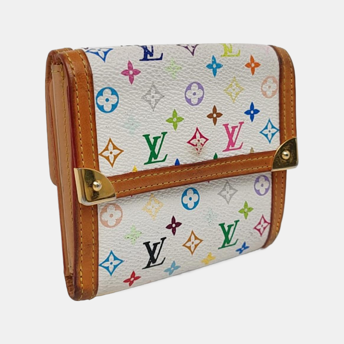 LOUIS VUITTON INTERNATIONAL White Tricolor Coated Canvas Monogrammed Wallet Golden hardware-(SKU)-956534892