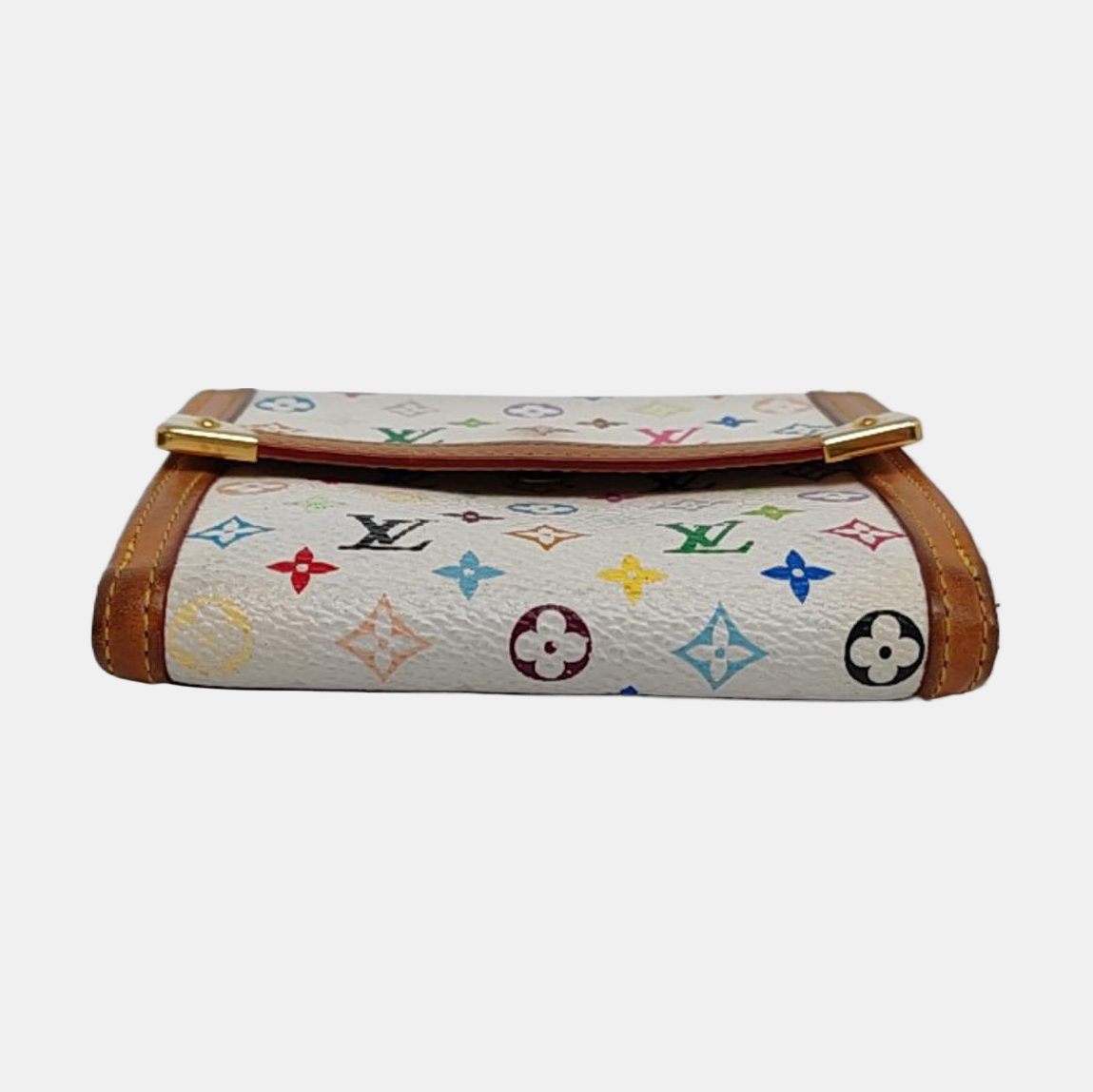 LOUIS VUITTON INTERNATIONAL White Tricolor Coated Canvas Monogrammed Wallet Golden hardware-(SKU)-956534892