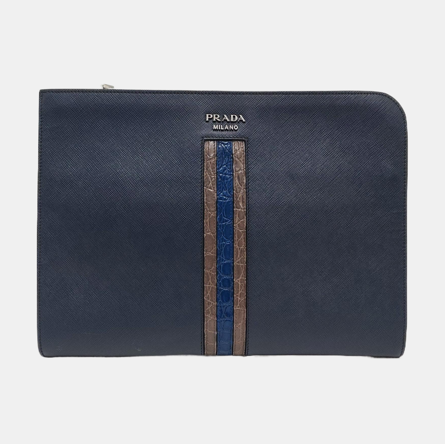 PRADA Men's Bag蓝色牛皮十字纹,鳄鱼纹手拿包-(SKU)-956380870